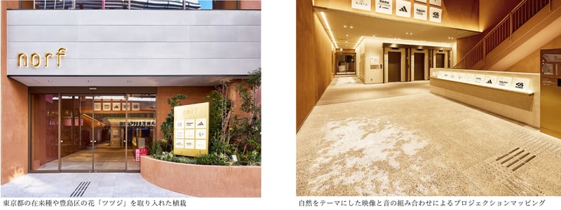 東京都の在来種や豊島区の花「ツツジ」を取り⼊れた植栽、⾃然をテーマにした映像と⾳の組み合わせによるプロジェクションマッピング